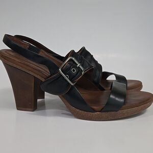 Naya Alamosa Black Leather Sandals Block Heel Womens Size 9.5 Comfort Strappy